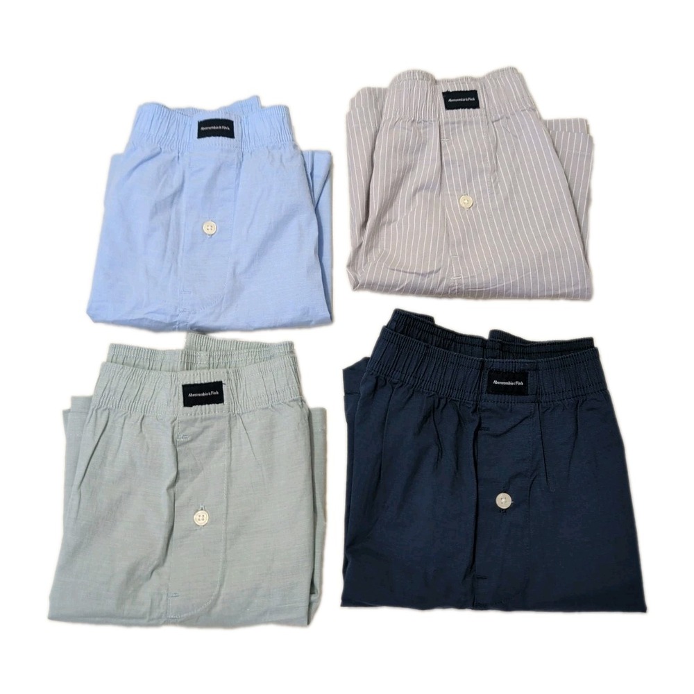 Abercrombie & Fitch Woven Boxer Shorts Mens M 4 Pack Blue Green Gray New W/O Box